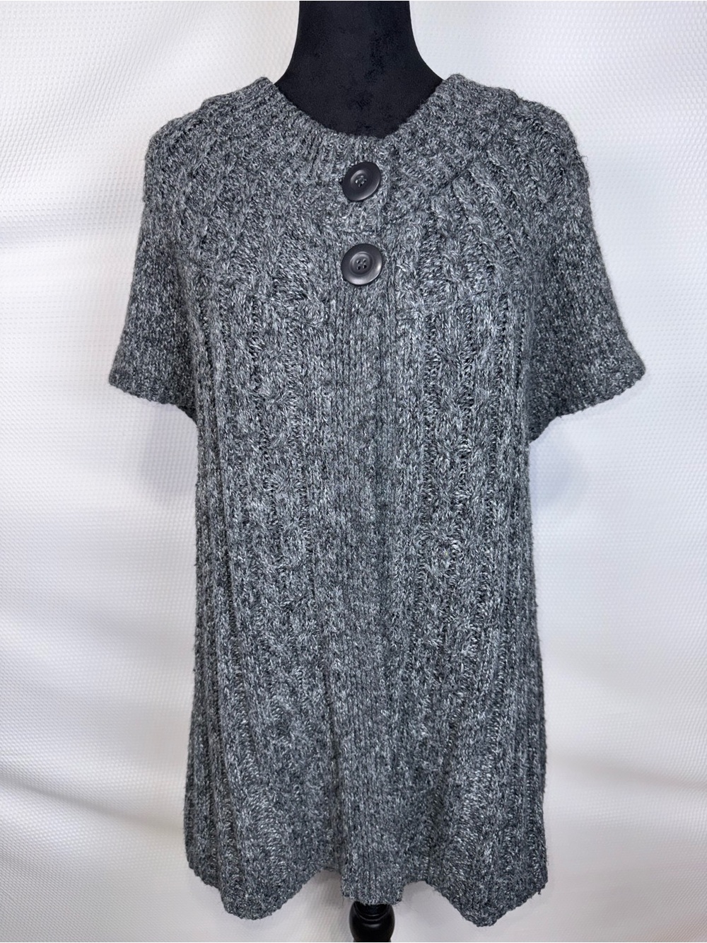 Sonoma Life + Style Women 2X Gray Cable Knit Short Sleeve Cardigan Sweater